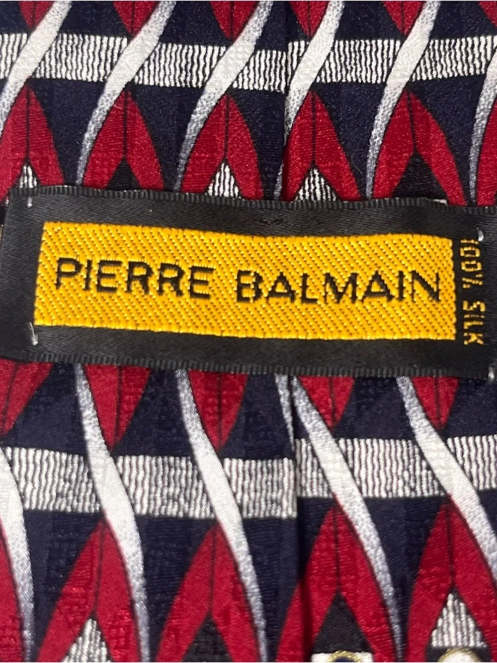 Pierre Balmain‎ Vintage Abtract Geometric Silk Tie Red and Navy Formal Office